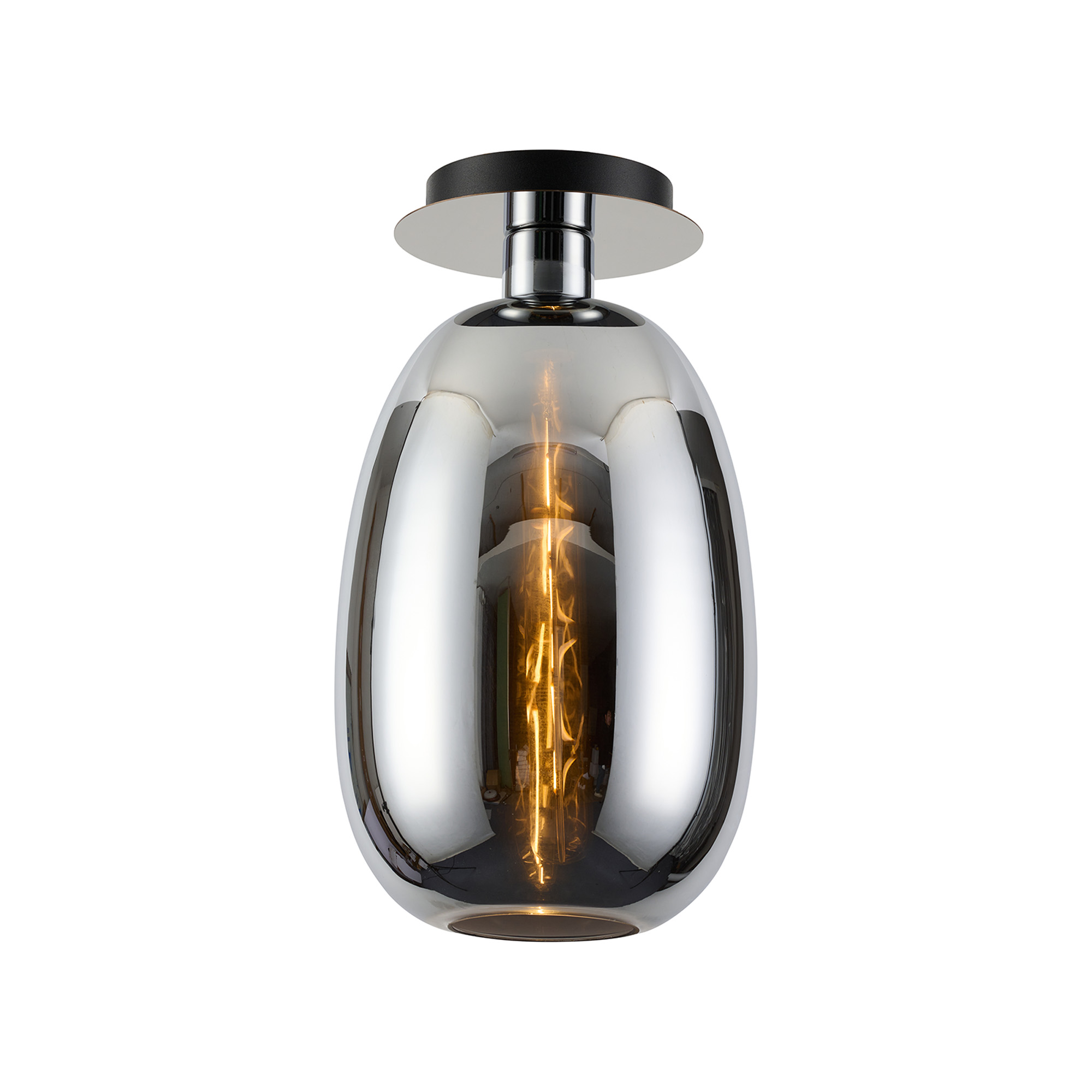 DK1331  Lori 15cm Round Ceiling Flush, 1 Light Flush Fitting E27, Polished Chrome/Chrome Slim Curved Trapezium Shades